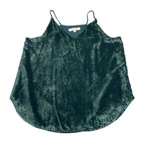 LOFT Green Velvet Velour V-neck Strappy Tank Blouse Sz Large Romantic Whimsigoth